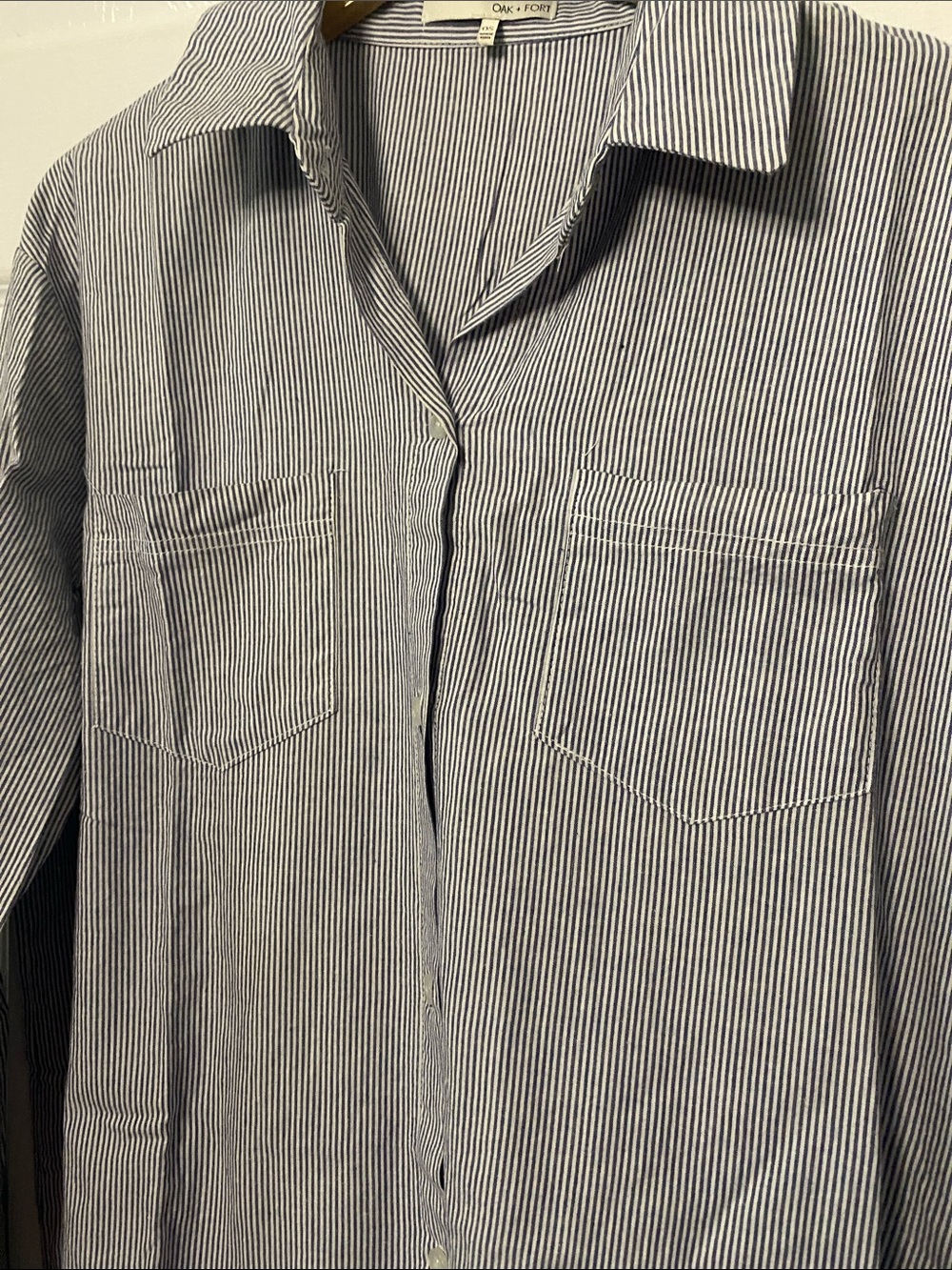 OAK + FORT Light Blue Striped Long Button-Down Shirt #13 - Picture 6 of 6
